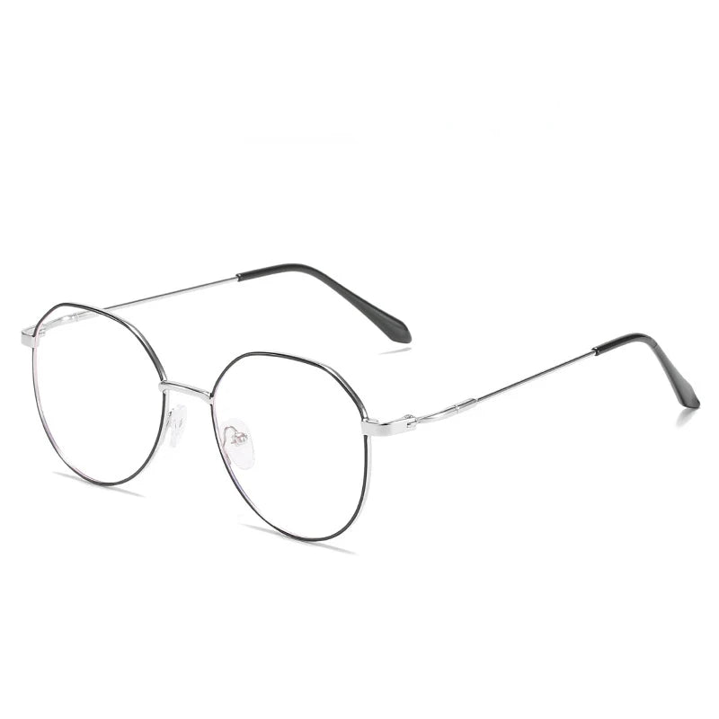 Metal Round Anti Blue Light Glasses Women Men Classic Square Eyeglasses Frames Transparent Computer Glasses Oculos Feminino Kaufschwan® Anti blue 0 Black-silver