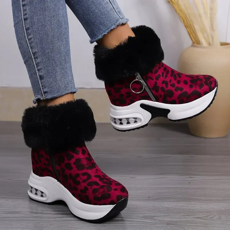 Damen Plateau Schneestiefel – Dicksohlige Winter Stiefeletten aus Kunst-Wildleder | Rutschfeste Knöchelstiefel mit Kunstfellfutter Größe 43