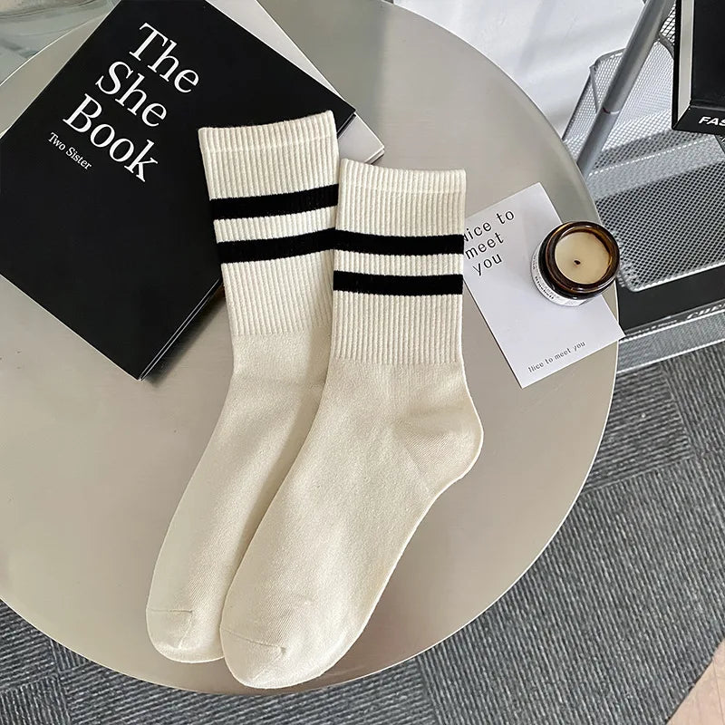Damen Socken Mode Herbst Neue Bonbonfarbene Baumwoll Sportsocken | Preppy Stil Gestreift Freizeit Kaufschwan® Blau