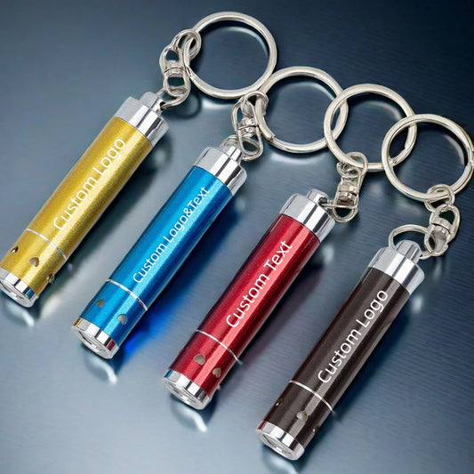 30 Stück Personalisierte LED-Schlüsselanhänger Taschenlampen – Mit Firmenlogo | Superhelle Mini-Leuchte für Werbung & Events