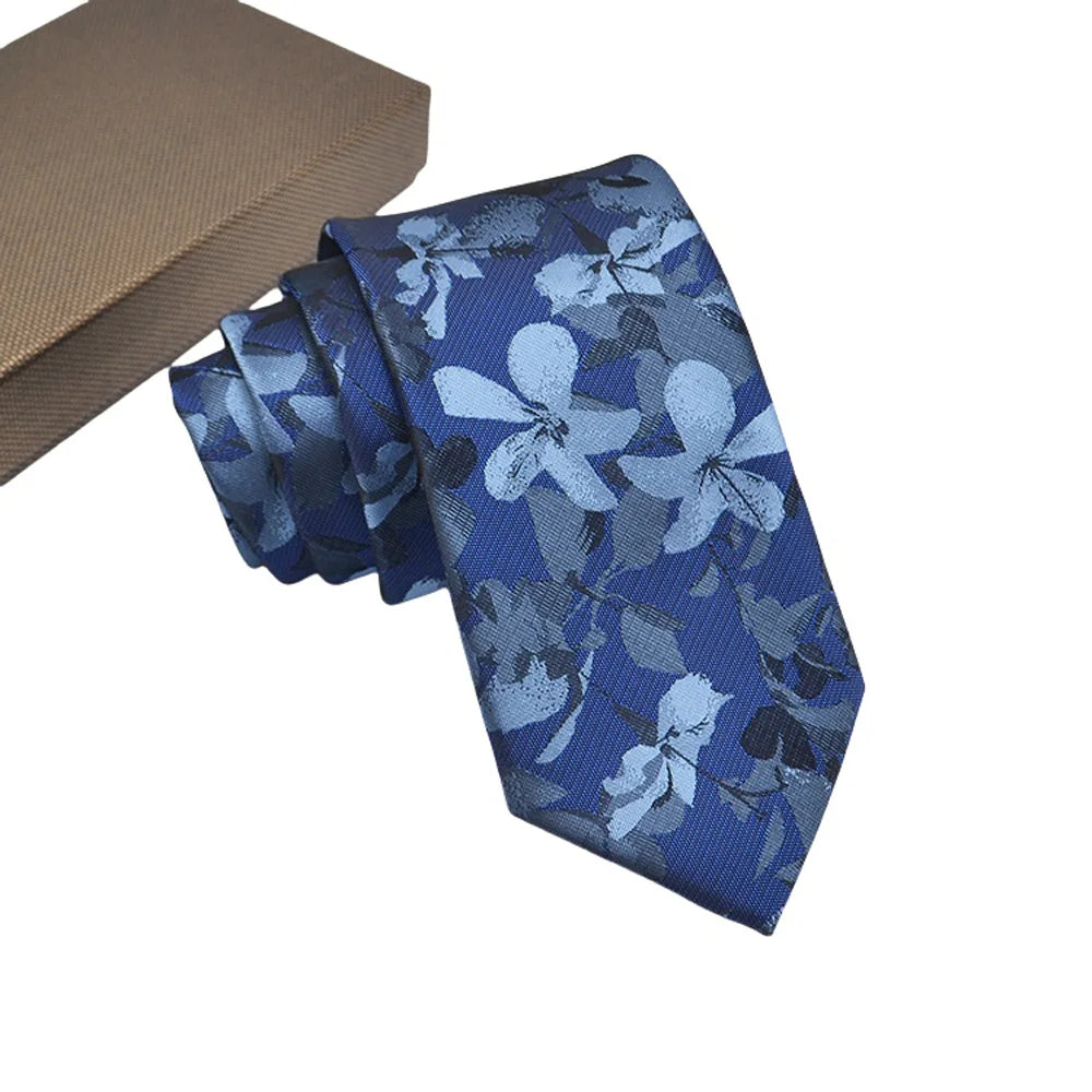Herren Jacquard-Krawatte 8 cm – Hochwertige Krawatte mit Punkt- & Blumenmuster | Elegantes Accessoire für Business, Büro & Hochzeit Kaufschwan® Dunkelblau-Weiß Muster