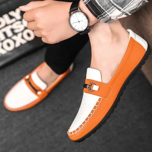 Herren Leder-Loafer – Klassische Runde Mokassins | Flache Slip-On Freizeitschuhe aus Weichem PU-Leder für Büro & Alltag Kaufschwan®