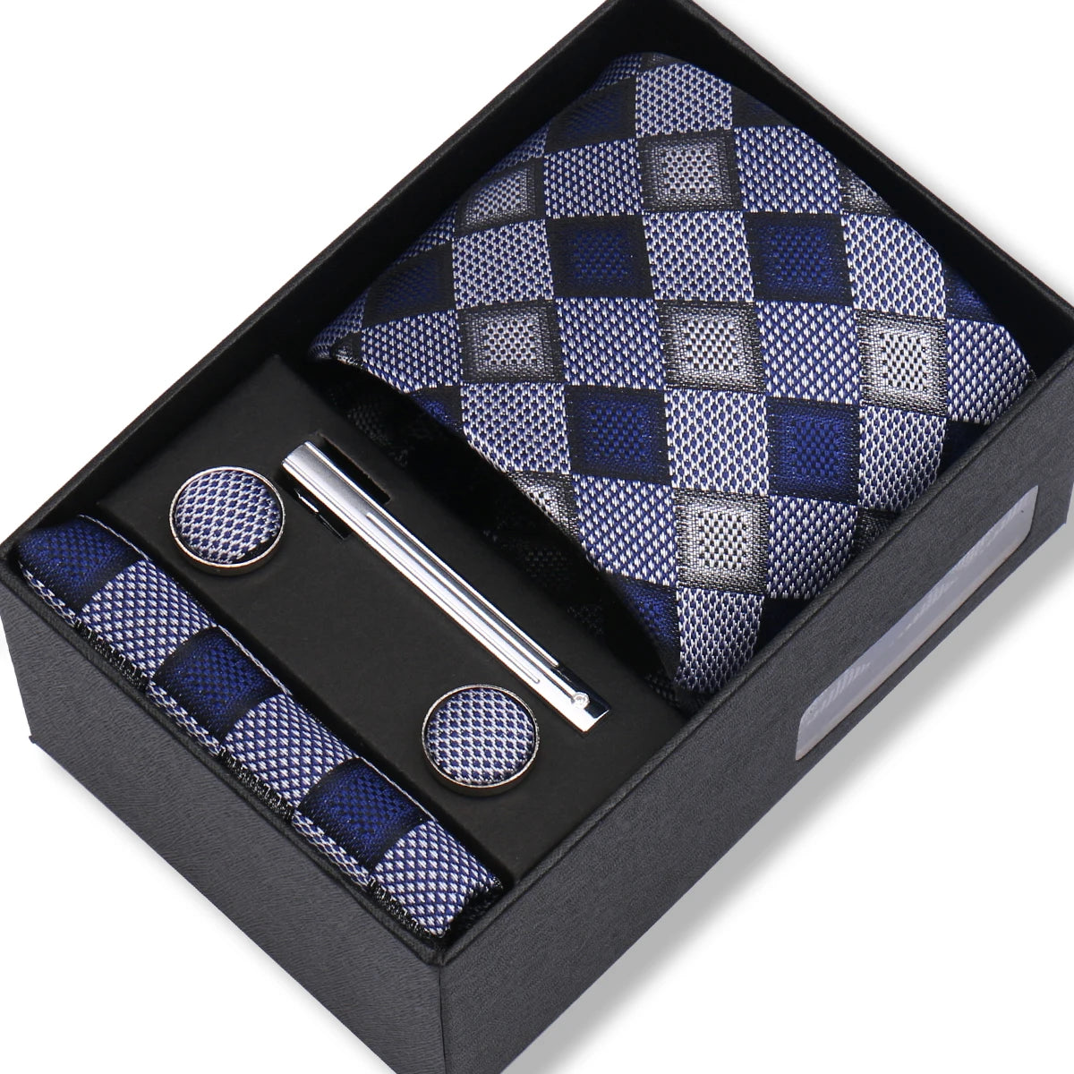 Herren Jacquard-Krawatten-Set 8 cm – Elegante Krawatte mit Einstecktuch, Manschettenknöpfen & Krawattenklammer | Luxus-Geschenkbox für Hochzeit & Business