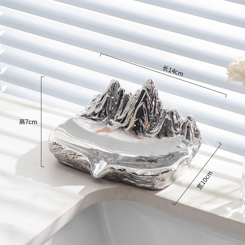 Keramik Seifenschale – Bohrfreier Kreativer Aufbewahrung, Kein Wasserstau Seifenhalter für Badezimmer & Waschbecken Kaufschwan® Silber