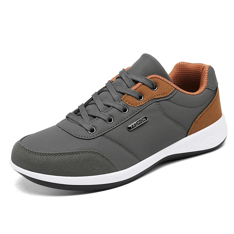 Herren Ledersneaker – Trendige Sportschuhe | Atmungsaktive & Rutschfeste Freizeitschuhe für Reisen & Alltag Kaufschwan® Grau 39