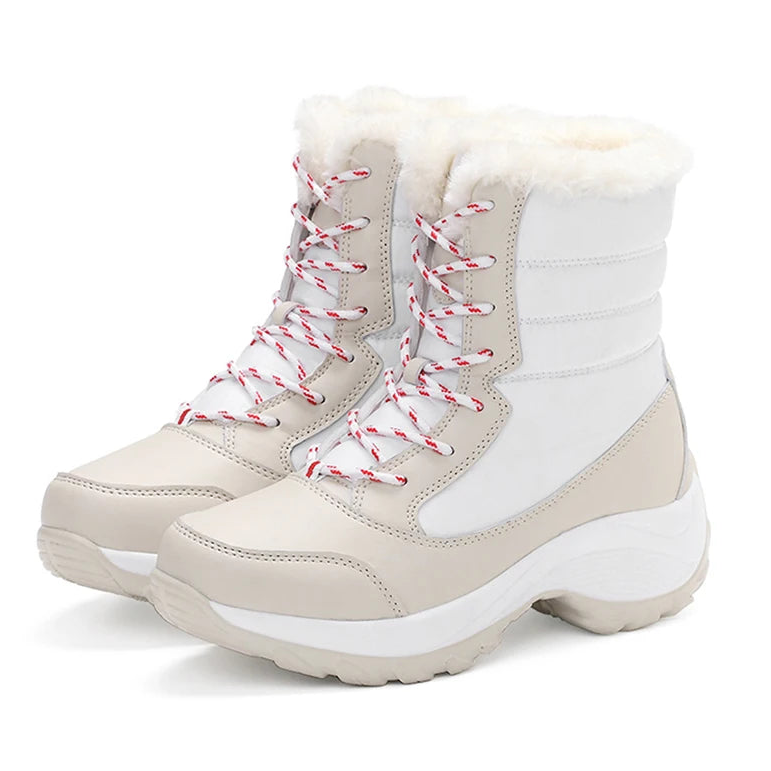 Damen Schneestiefel – Winter Plateau Schuhe | Warme Kunstfell Gefütterte Flache Stiefel für Damen | Bequeme Winter Schuhe