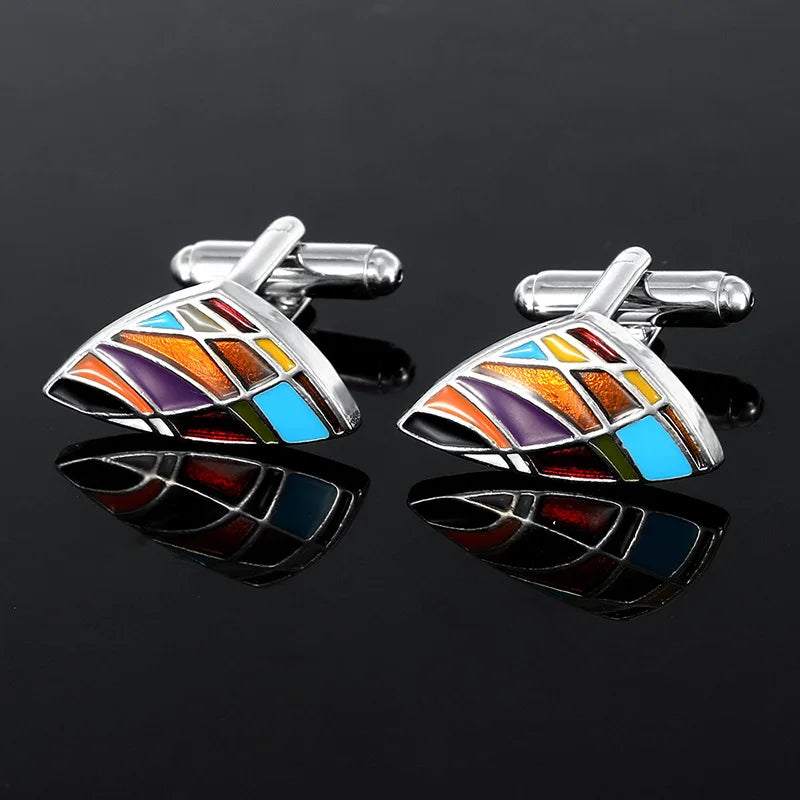 Herren Manschettenknöpfe – Buntes Emaille Quadrat Design | Modische Kariert Bemalte Metallknöpfe für Hemden & Anzüge Kaufschwan® Design 5