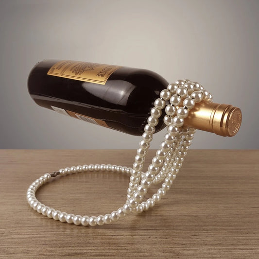 Metall Weinflaschenhalter – Kreatives Schwebendes Design mit Perlenkette | Eleganter Flaschenständer für Rotwein & Deko