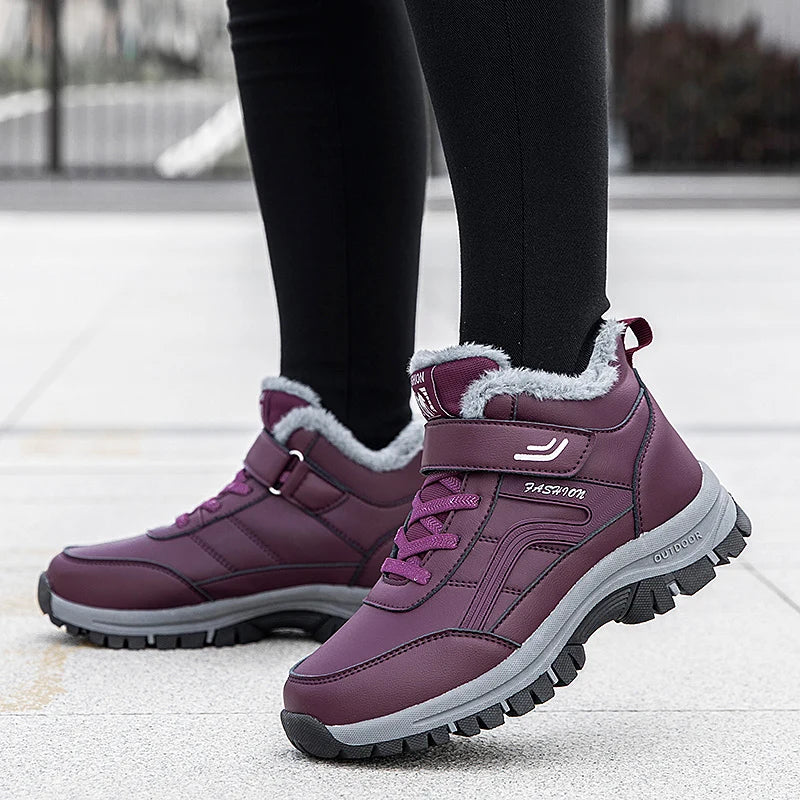 Damen Winterstiefel – Designer Wasserdichte Plateau Stiefeletten im Australischen Stil | Luxus Lederoptik mit Kunstfell Futter