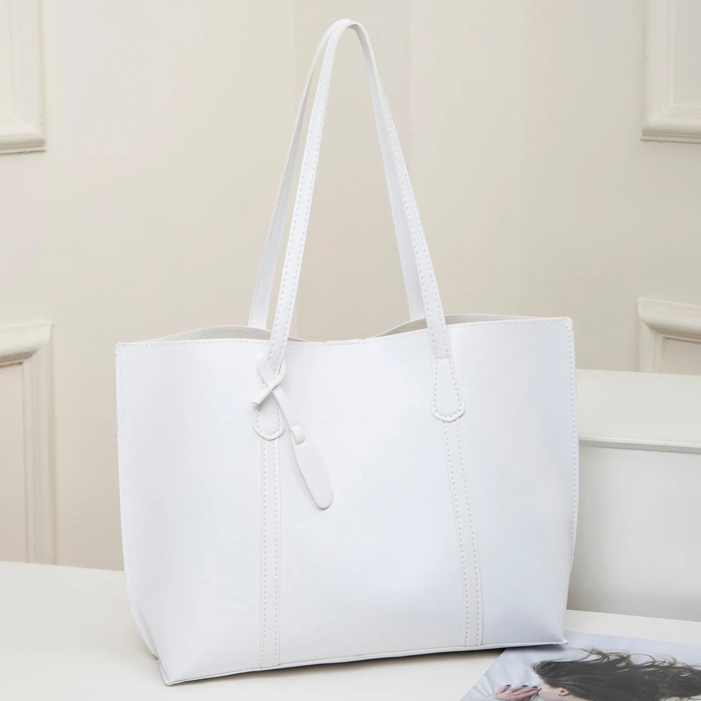 Exquisite Vielseitige Damen Tote Tasche – Schlichte Einfarbige Schulter- & Handtasche mit Großem Fassungsvermögen Kaufschwan® Weiß