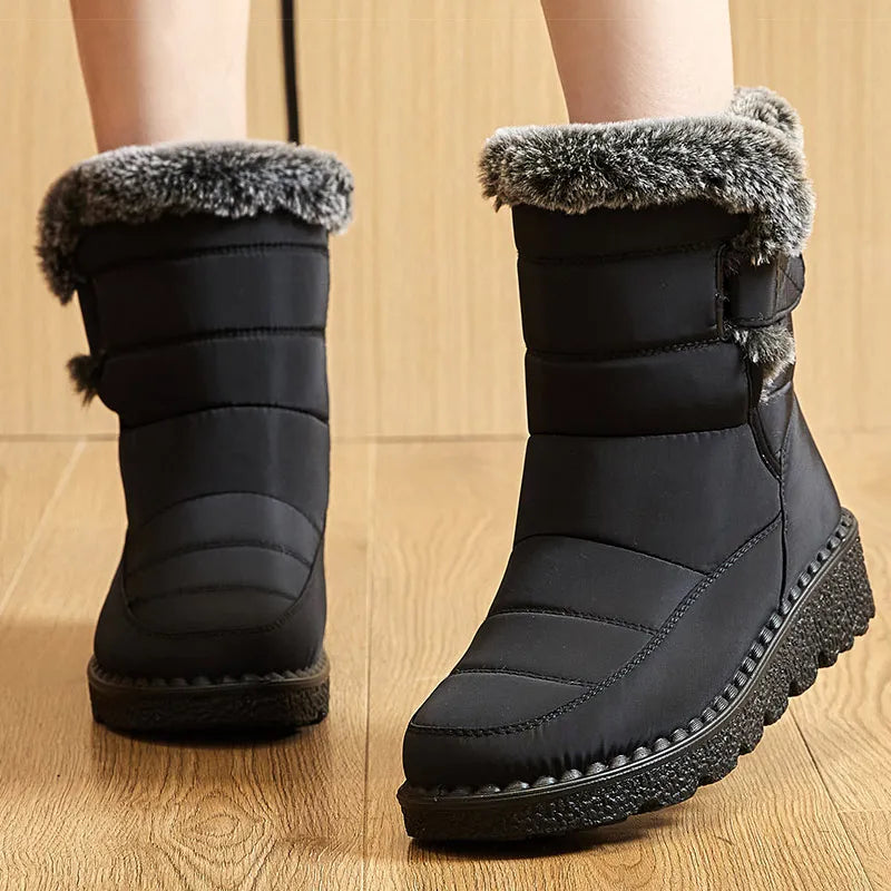 Damen Trendige Winterstiefel – Wasserdichte Knöchelstiefel mit Kunstfell Futter | Warme Low-Heel Schneestiefel für Damen