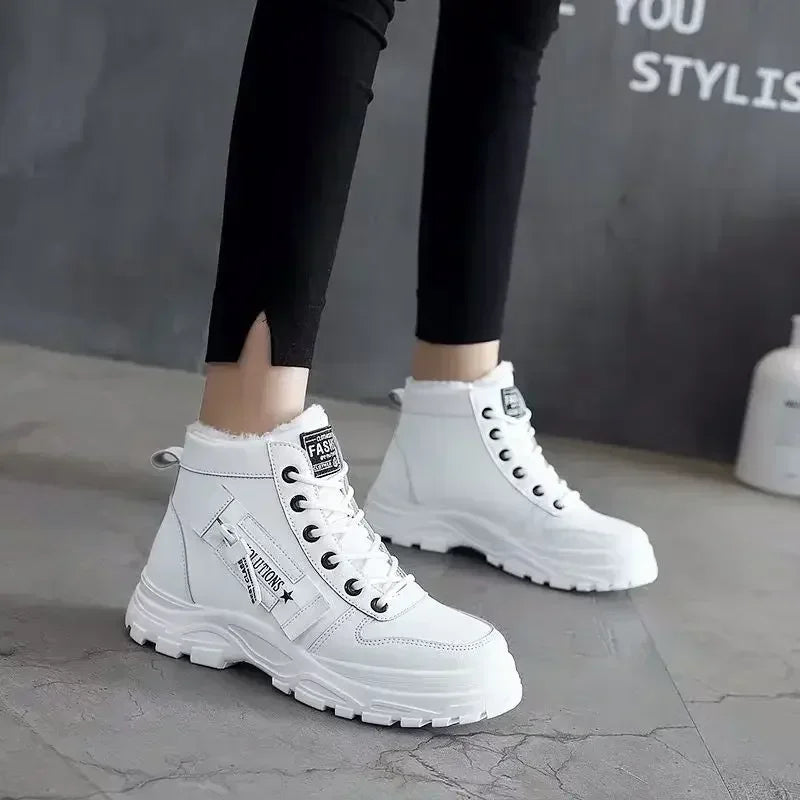 Damen Winter Schneestiefel – Warme High-Top Plateau Sneakers | Kunstfell Gefütterte Knöchelstiefel Größe 45