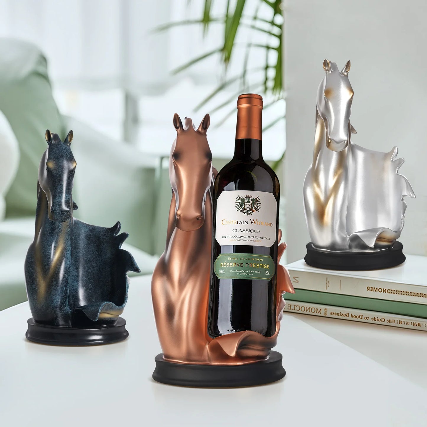 Pferdeskulptur Weinflaschenhalter – Eleganter Flaschenständer | Multifunktionaler Weinregal & Wohn-Deko Halter