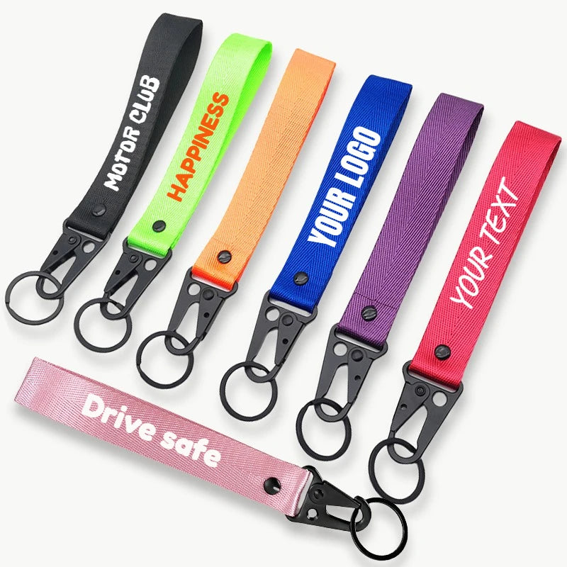 Personalisierter Schlüsselanhänger fürs Handgelenk – Mit eigenem Text oder Logo | Lanyard mit Clip für Auto & Motorrad, Unisex Design
