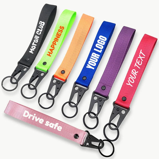 Personalisierter Schlüsselanhänger fürs Handgelenk – Mit eigenem Text oder Logo | Lanyard mit Clip für Auto & Motorrad, Unisex Design