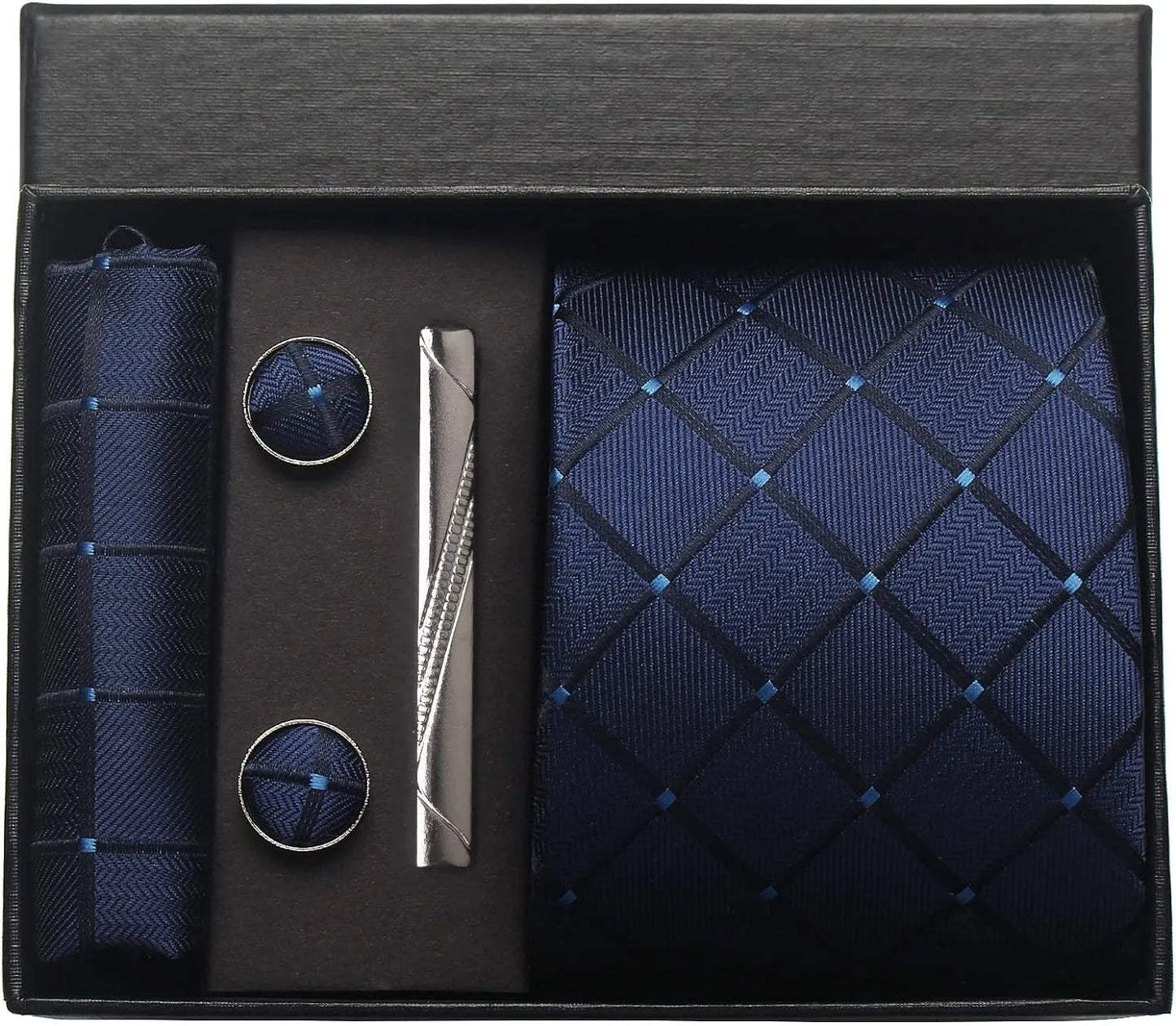 Herren Krawatten-Set aus 100% Seide – 8 cm Krawatte mit Einstecktuch & Manschettenknöpfen | Klassisches Geschenkset für Business & Hochzeit
