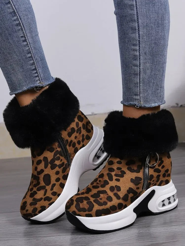 Damen Plateau Schneestiefel – Dicksohlige Winter Stiefeletten aus Kunst-Wildleder | Rutschfeste Knöchelstiefel mit Kunstfellfutter Größe 43