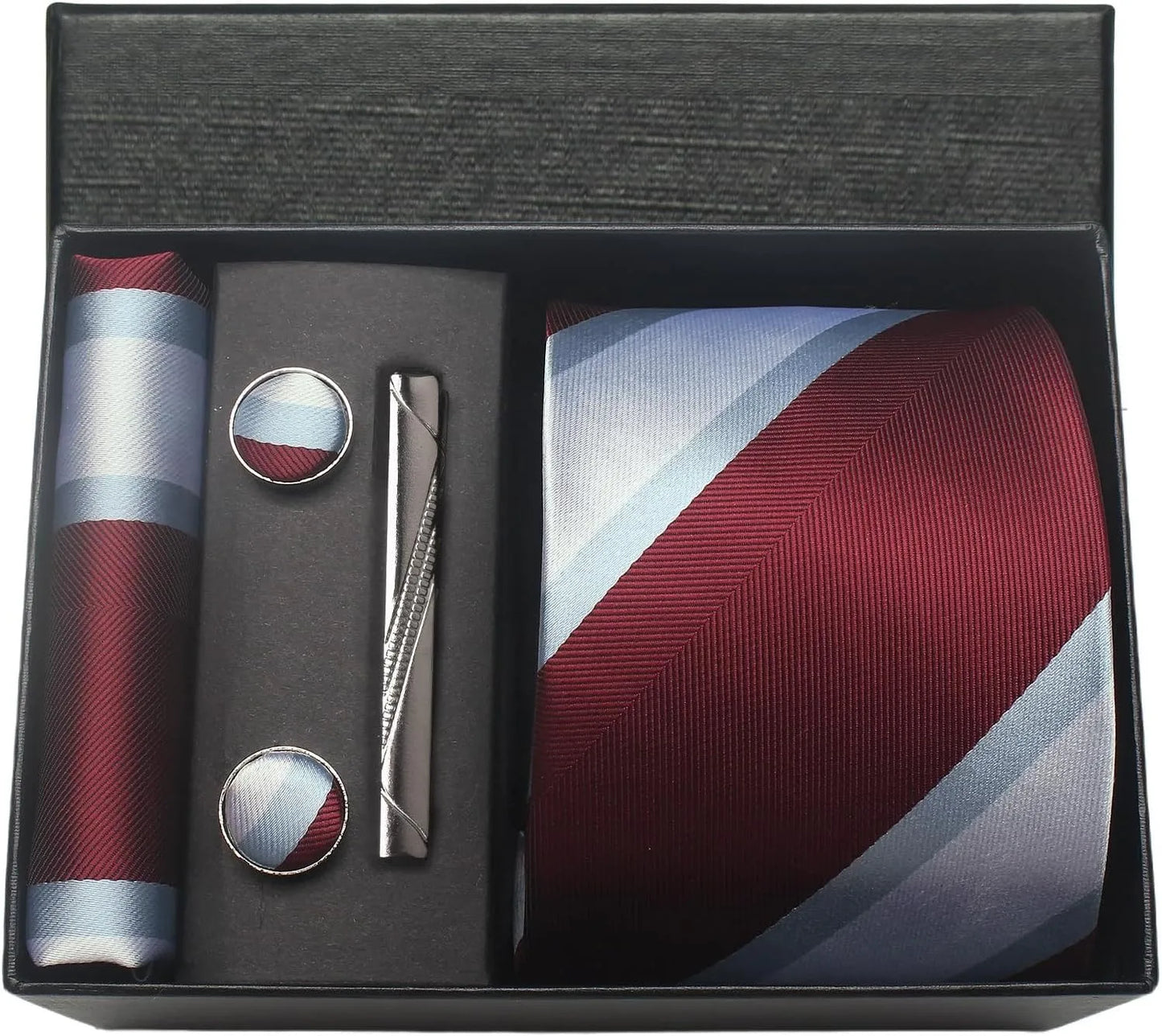 Herren Krawatten-Set aus 100% Seide – 8 cm Krawatte mit Einstecktuch & Manschettenknöpfen | Klassisches Geschenkset für Business & Hochzeit
