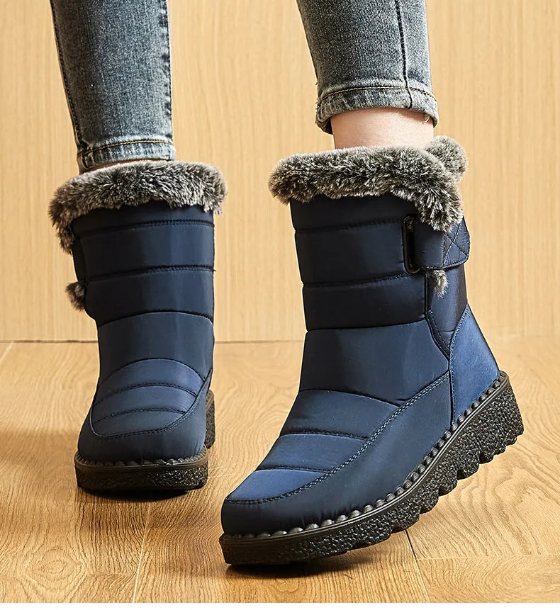 Damen Trendige Winterstiefel – Wasserdichte Knöchelstiefel mit Kunstfell Futter | Warme Low-Heel Schneestiefel für Damen