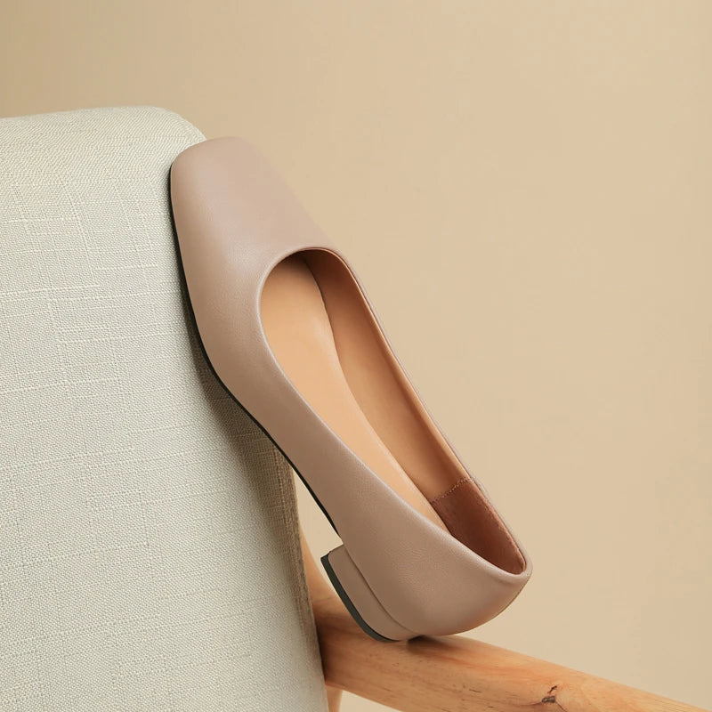 Damen Business-Pumps mit Quadratischer Spitze – Elegante Flache Schuhe mit Niedrigem Absatz | Büro- und Karriereschuhe für Frühjahr & Herbst Kaufschwan®