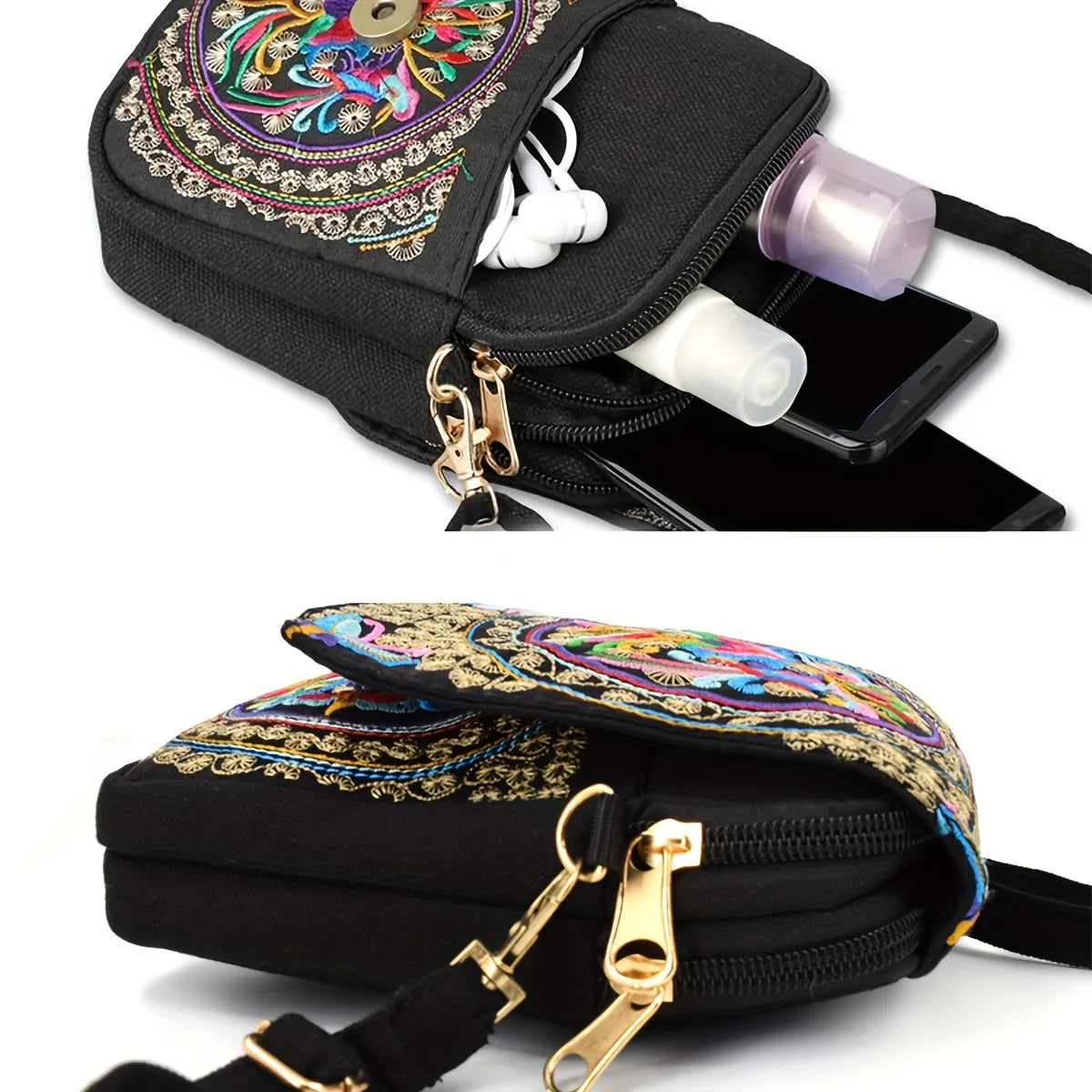 Umhängetasche mit Stickerei – Exquisite Schultertasche mit Klappverschluss für Damen | Handy- & Kleingeldtasche Kaufschwan®