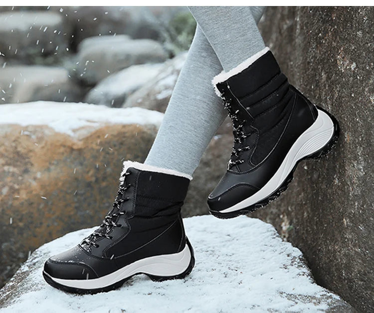 Damen Schneestiefel – Winter Plateau Schuhe | Warme Kunstfell Gefütterte Flache Stiefel für Damen | Bequeme Winter Schuhe