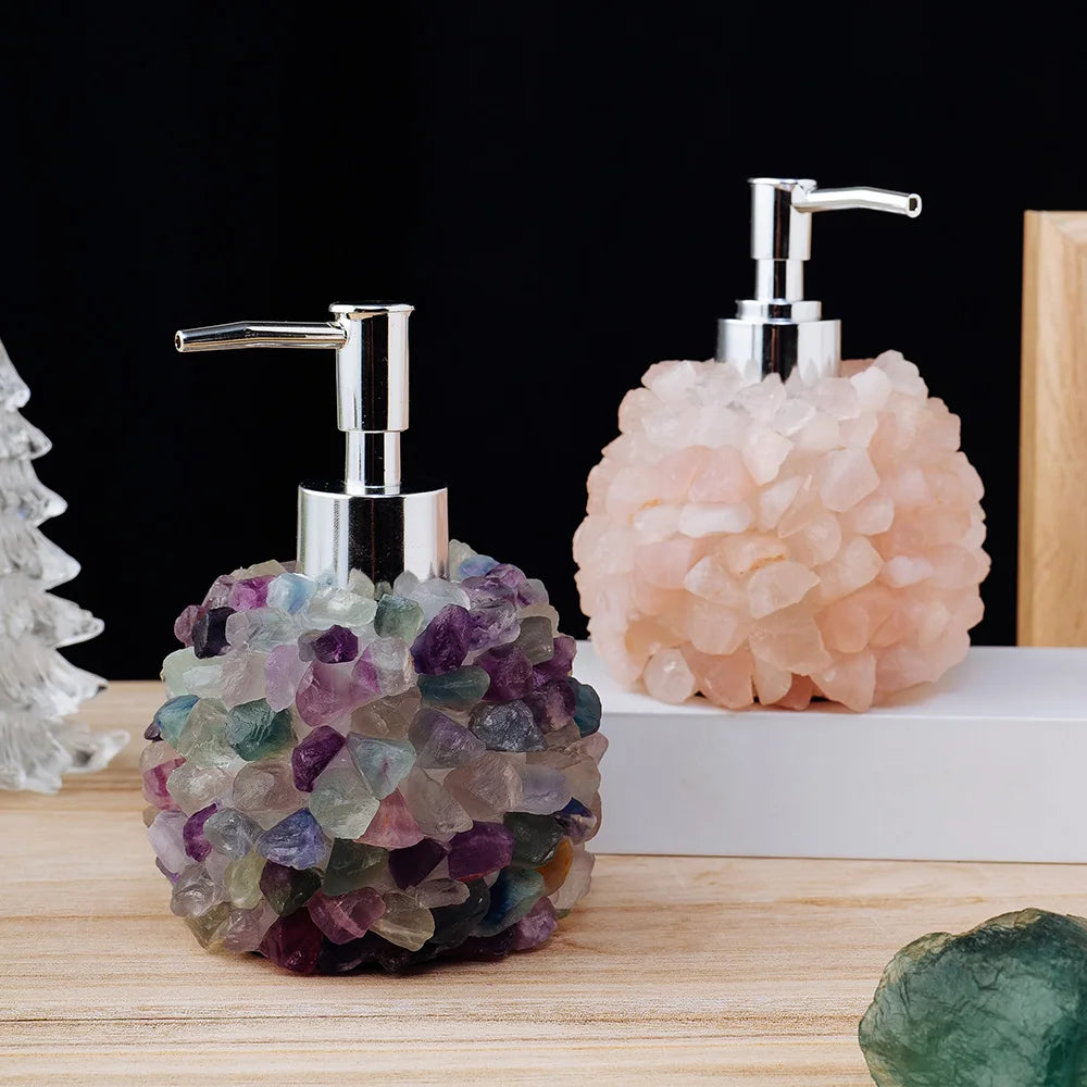 Seifenspender – Flasche aus Naturkristall mit Fluorit & Rosenquarz Kaufschwan®