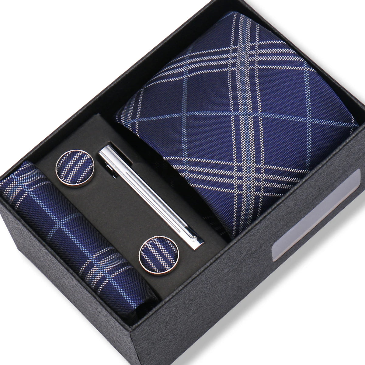 Herren Jacquard-Krawatten-Set 8 cm – Elegante Krawatte mit Einstecktuch, Manschettenknöpfen & Krawattenklammer | Luxus-Geschenkbox für Hochzeit & Business
