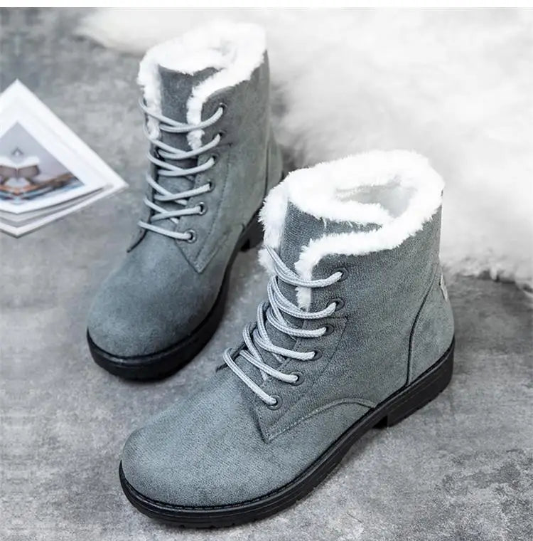 Damen Schneestiefel – Flache Plateau Winter Schuhe | Warme Kunstfell Gefütterte Plüsch Stiefel für Damen | Bequeme Winter Schuhe