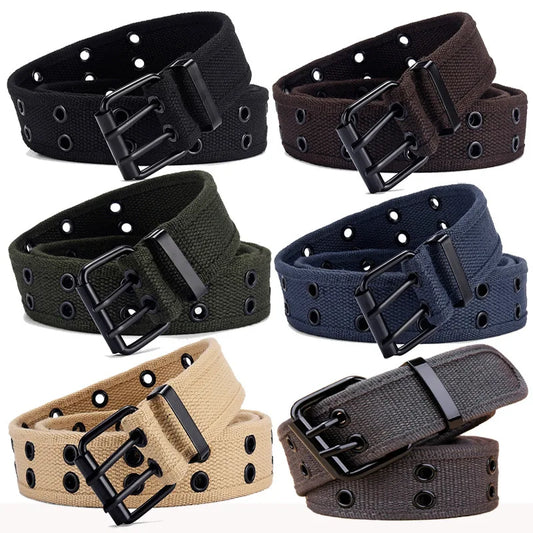 Herren Canvas Gürtel – Schlanker Taktischer Gürtel | Doppeldornschließe Modischer Gürtel für Jeans, Arbeit & Freizeit