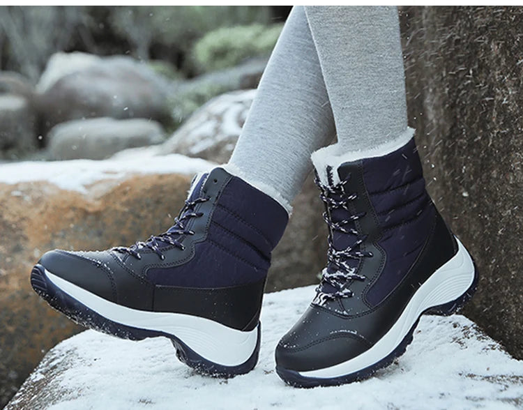 Damen Schneestiefel – Winter Plateau Schuhe | Warme Kunstfell Gefütterte Flache Stiefel für Damen | Bequeme Winter Schuhe