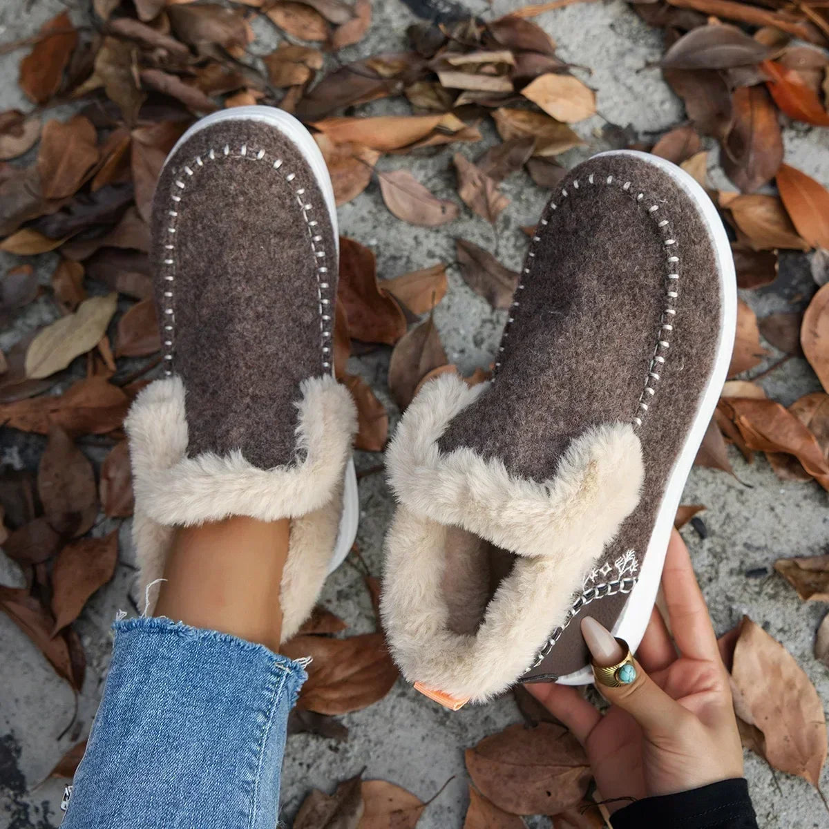 Damen Winterstiefel – Runde Zehenform Schneestiefel mit Kunstfell Futter | Flache Kurzschaft Stiefel mit Warmem Fleece für Damen