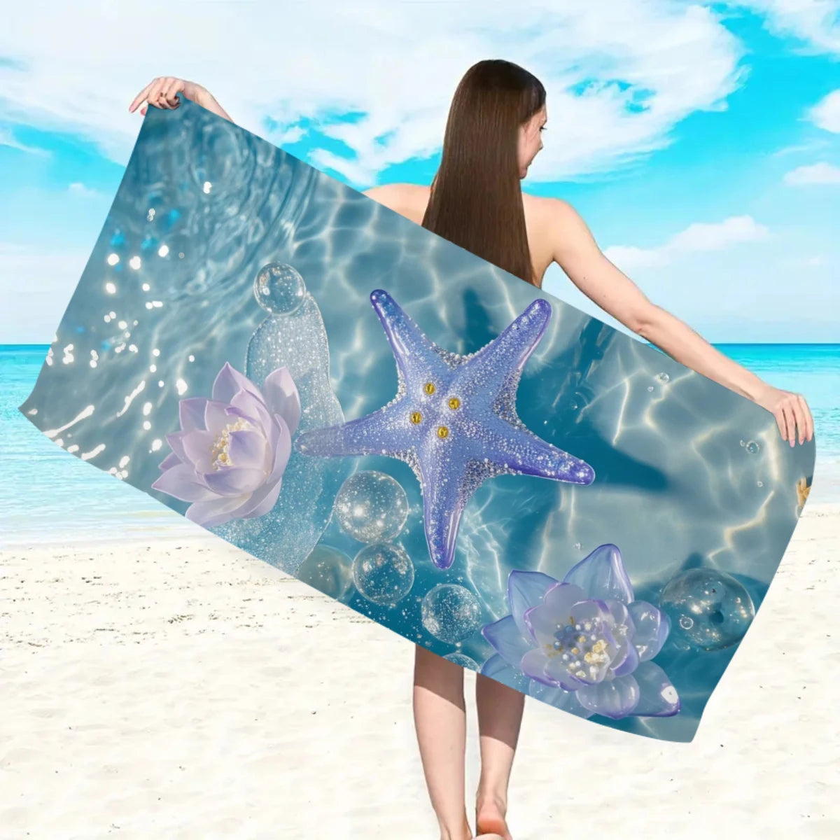 Strandtuch mit Ozean-Motiv – Schnell Trocknendes Mikrofaser Handtuch | Multifunktionales Handtuch für Sport, Schwimmen & Fitness