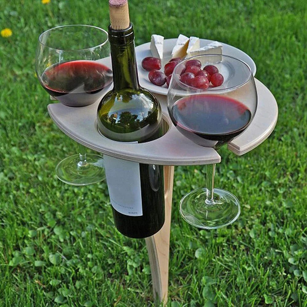 Tragbarer Faltbarer Holz Weintisch – Outdoor Glas- & Flaschenhalter | Picknick, Strand & Garten Party Wein Stand Kaufschwan®