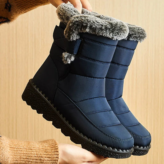 Damen Trendige Winterstiefel – Wasserdichte Knöchelstiefel mit Kunstfell Futter | Warme Low-Heel Schneestiefel für Damen