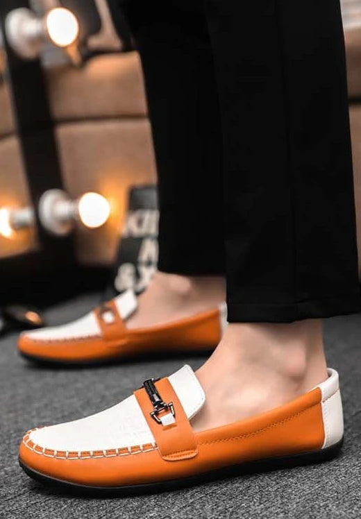 Herren Leder-Loafer – Klassische Runde Mokassins | Flache Slip-On Freizeitschuhe aus Weichem PU-Leder für Büro & Alltag Kaufschwan®