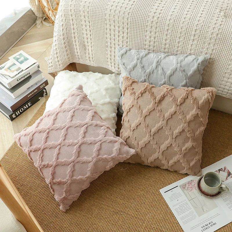 Weiche Plüsch-Wollkissenbezüge | Luxus Stil Kissenhüllen | Europäische Dekoration für Sofa & Schlafzimmer | Creme & Khaki Weihnachten Kaufschwan®