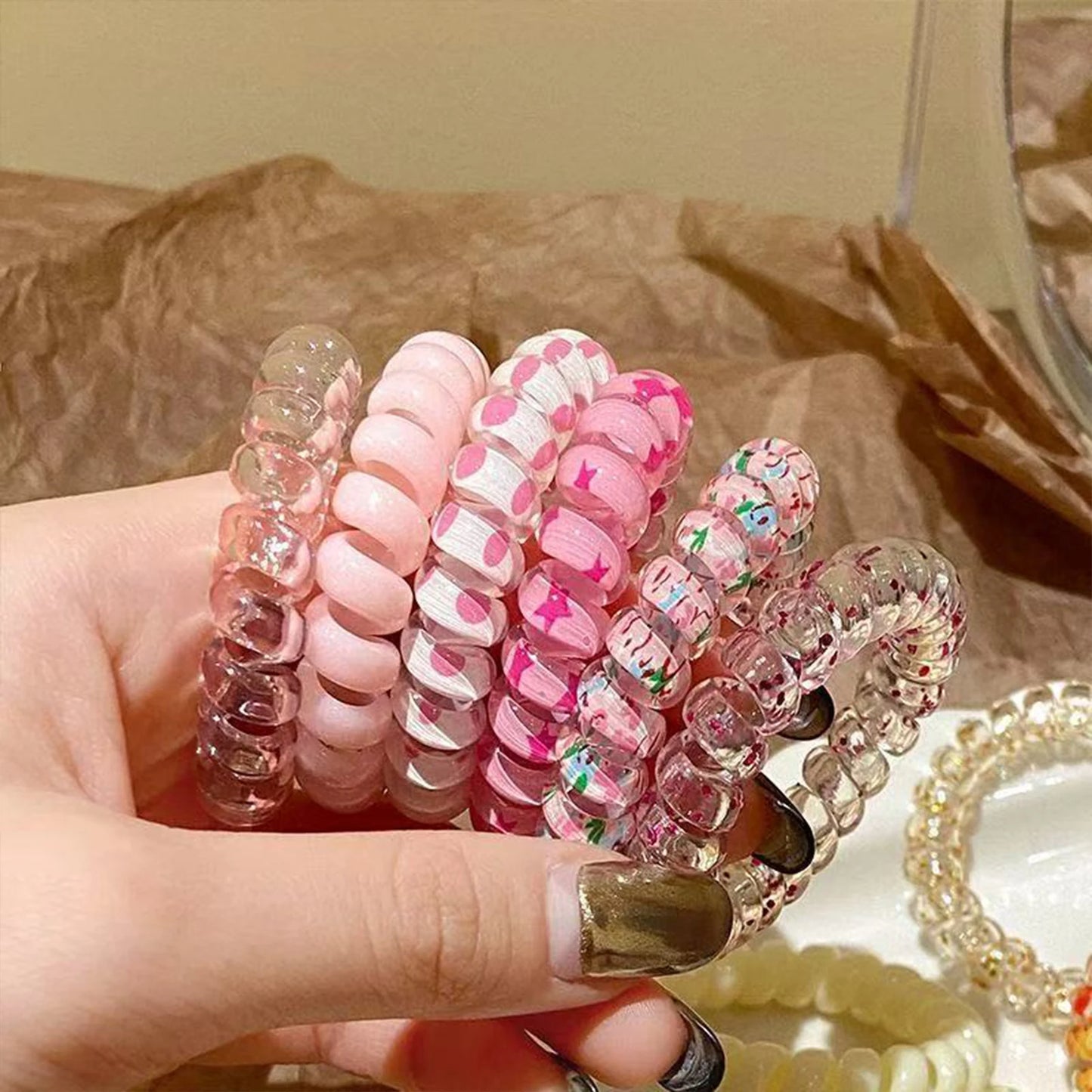 6 Stück Telefonkabel-Haargummis | Hoch-Elastische Weiche Spiral-Pferdeschwanzhalter für Damen & Mädchen | Ohne Knick Haar-Accessoires Kaufschwan® 6er Set 5