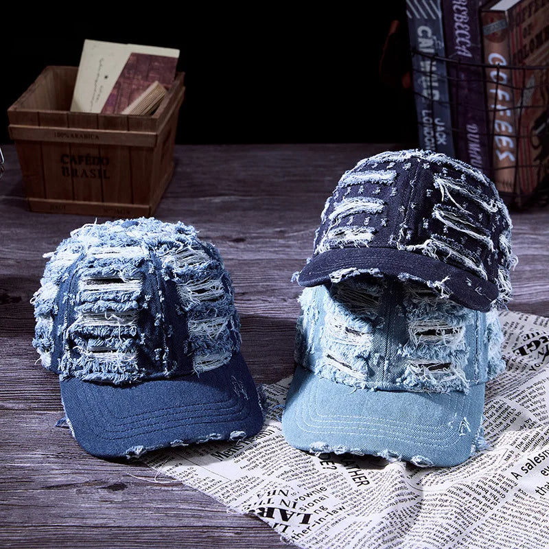 Distressed Denim Baseballkappe | Vintage Ripped Style Sonnenhut | Cool Hip Hop Snapback Caps für Herren & Damen Kaufschwan®