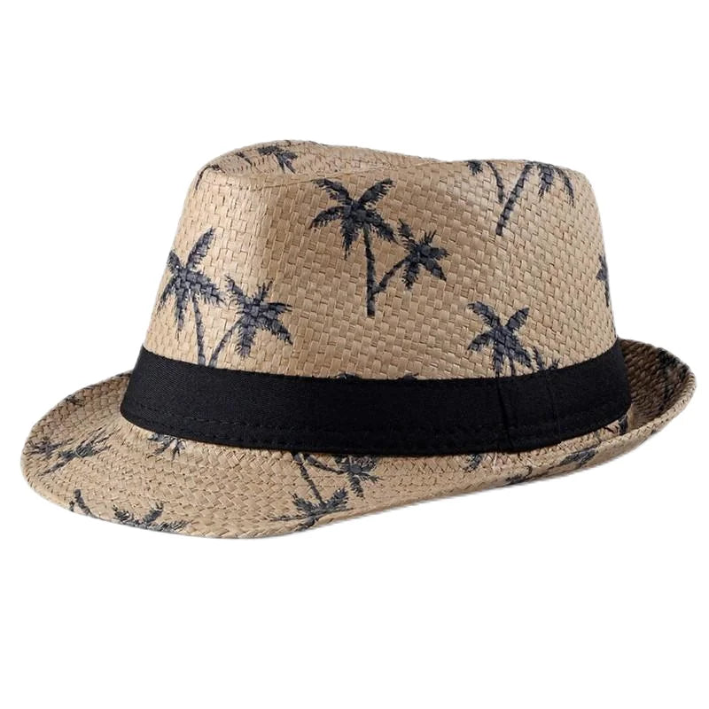 Retro Sonnenhut – Britischer Top Hat Stil, Geometrischer Strohhut mit Gürtel, Unisex Strand & Partner Fedoras
