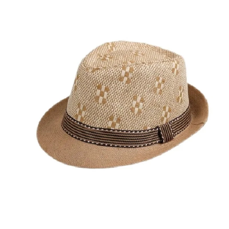 Retro Sonnenhut – Britischer Top Hat Stil, Geometrischer Strohhut mit Gürtel, Unisex Strand & Partner Fedoras