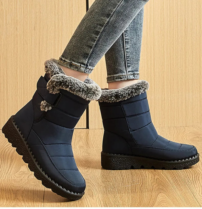 Damen Trendige Winterstiefel – Wasserdichte Knöchelstiefel mit Kunstfell Futter | Warme Low-Heel Schneestiefel für Damen