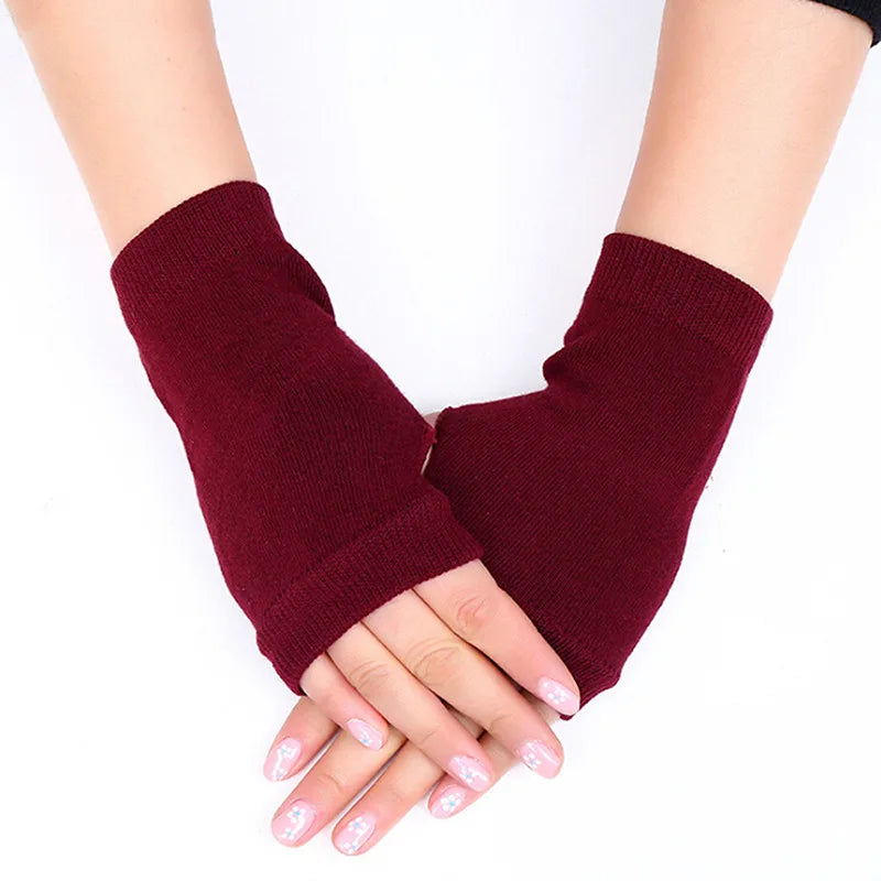 Damen Stylische Handwärmer – Fingerlose Strickhandschuhe | Winter Armwärmer mit Zopfmuster aus Kunstwolle Kaufschwan® Rot