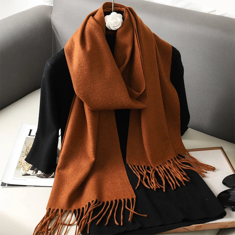 Bunte Winter Schals für Damen | Langer Kaschmir-Optik Wärmeschal | Einfarbig Hijab, Umschlagtuch & Pashmina Kopftuch