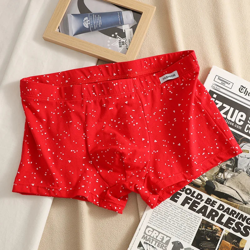Punktmuster Herren Boxershorts | Modische Baumwollunterwäsche | Weiche Boxershorts | Größen M–3XL Kaufschwan® Rot M