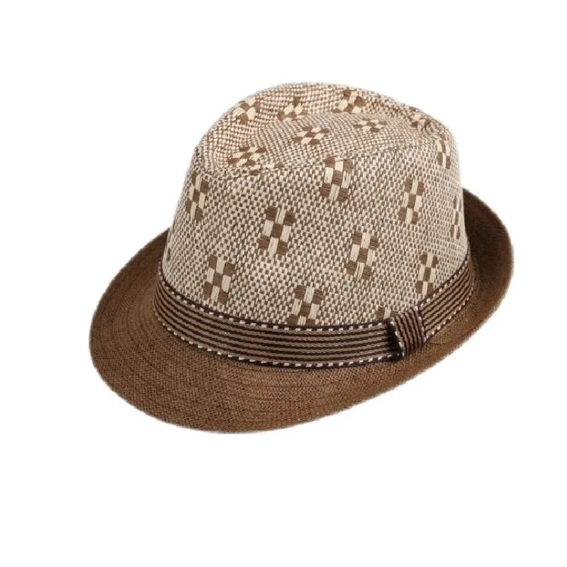 Retro Sonnenhut – Britischer Top Hat Stil, Geometrischer Strohhut mit Gürtel, Unisex Strand & Partner Fedoras