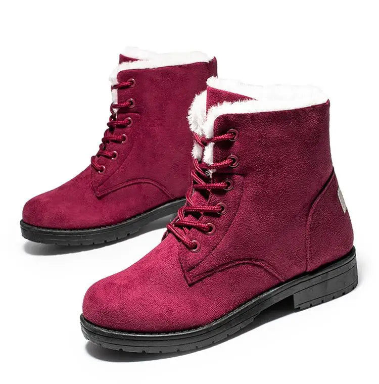 Damen Schneestiefel – Flache Plateau Winter Schuhe | Warme Kunstfell Gefütterte Plüsch Stiefel für Damen | Bequeme Winter Schuhe