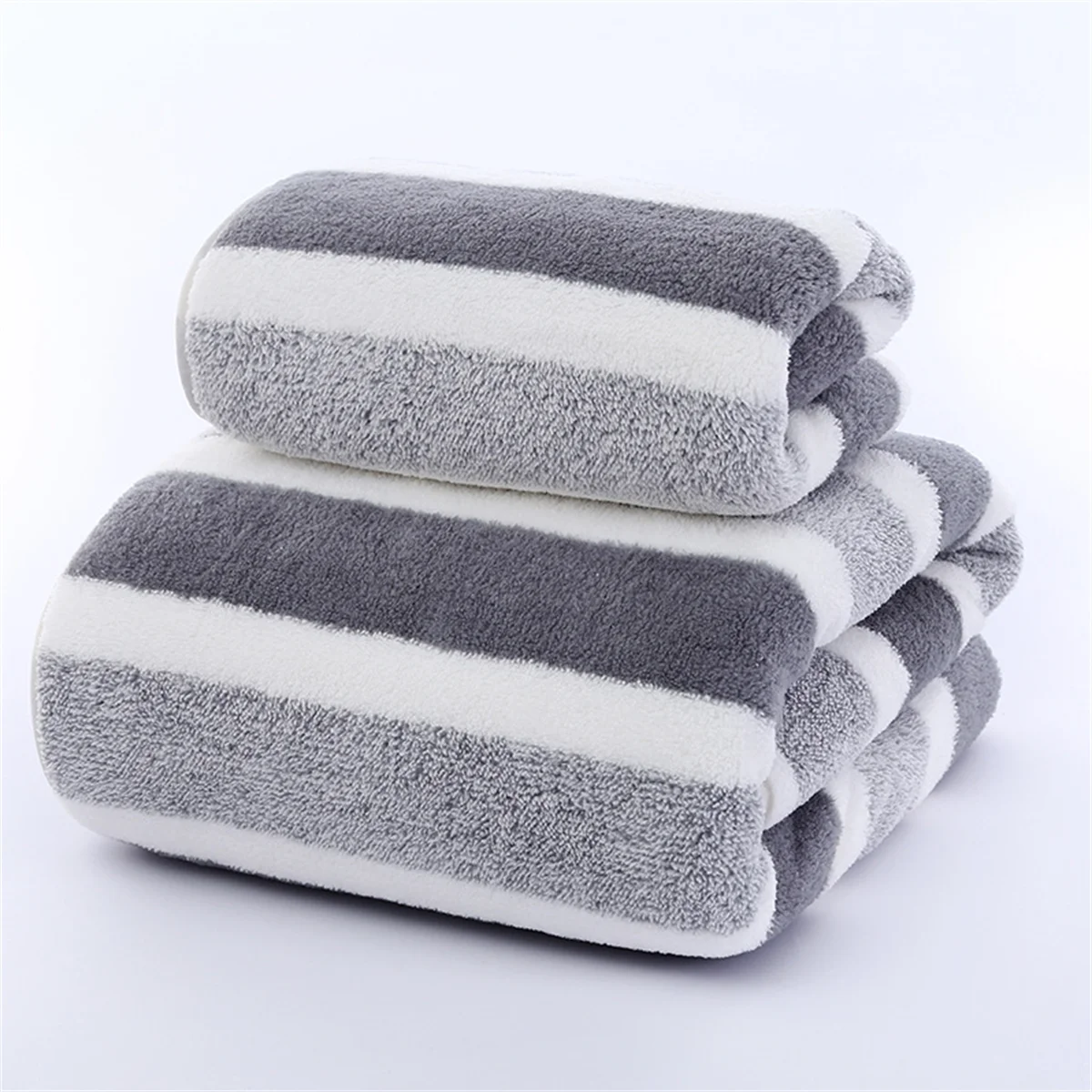 Schnelltrocknendes Gestreiftes Handtuch Set – Weiche & Saugfähige Bade- und Handtücher für Alltag & Badezimmer Kaufschwan® Grau 35x75 + 70x140 (Set)