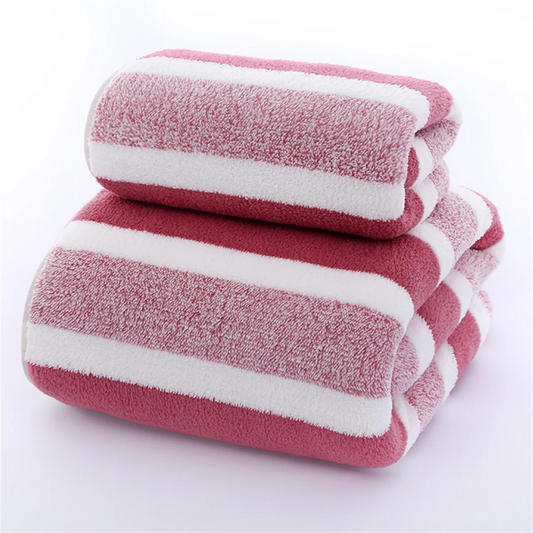 Schnelltrocknendes Gestreiftes Handtuch Set – Weiche & Saugfähige Bade- und Handtücher für Alltag & Badezimmer Kaufschwan® Rosa 35x75 + 70x140 (Set)