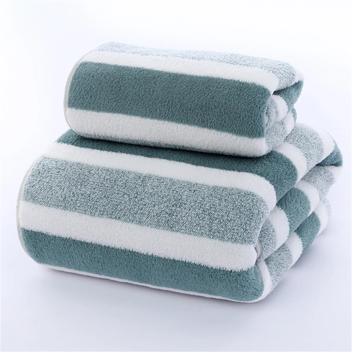 Schnelltrocknendes Gestreiftes Handtuch Set – Weiche & Saugfähige Bade- und Handtücher für Alltag & Badezimmer Kaufschwan® Hellgrün 35x75 + 70x140 (Set)